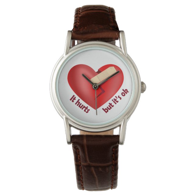 Broken heart healed with patch and life quote watch (Front)