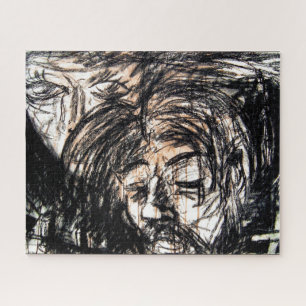 Broken Heart over Spilled Red Wine Charcoal Jigsaw Puzzle