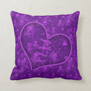Broken Heart Purple Skulls & Hearts Pillow