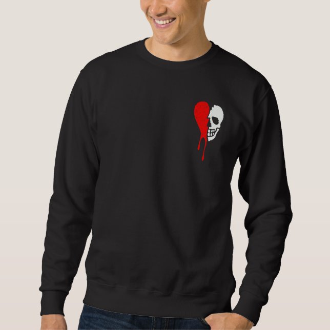 Broken Heart Read Drip Embroidered and Skull Confu Sweatshirt (Front)