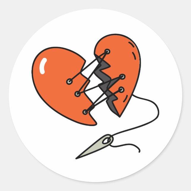 Broken Heart Red Classic Round Sticker (Front)