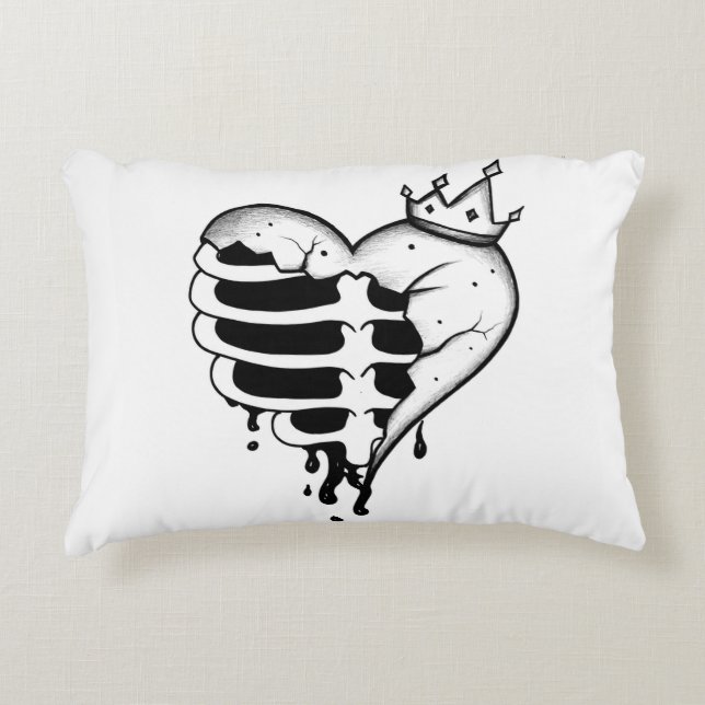 Broken Heart Rib Cage Crown Throw Pillow (Front)