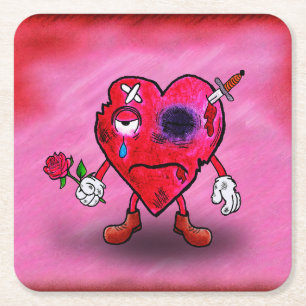 Broken heart square paper coaster