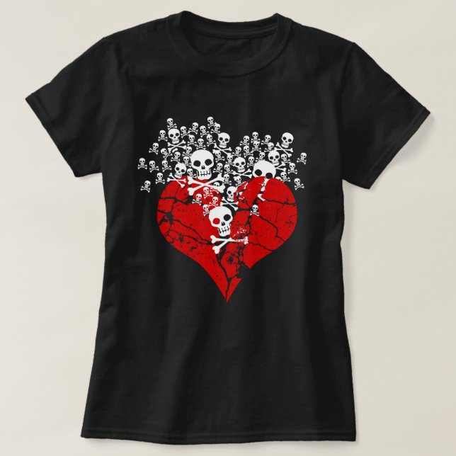 Broken Heart with Skulls T-Shirt (Design Front)