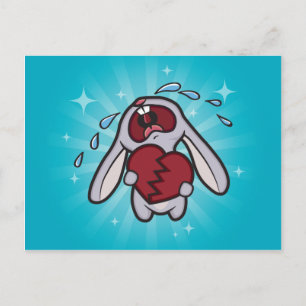 Broken Hearted Bunny (Blue) Postcard Art