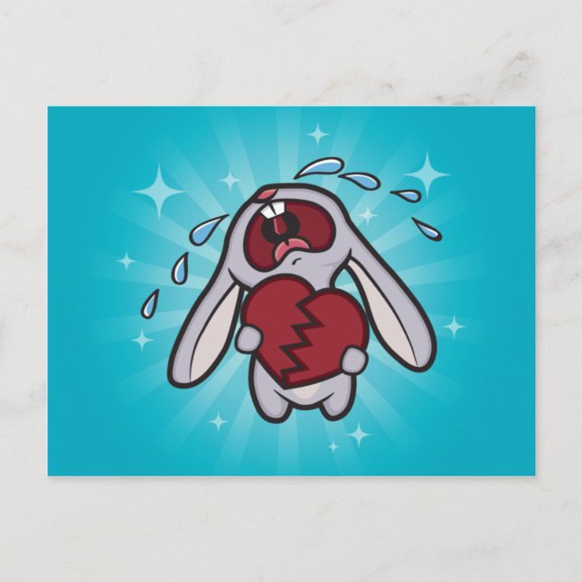 Broken Hearted Bunny (Blue) Postcard Art (Front)