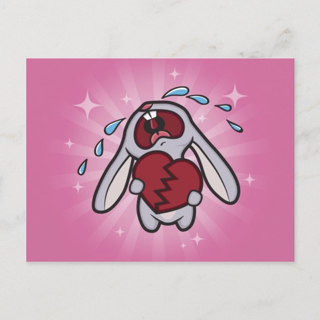 Broken Hearted Bunny (Pink) Postcard Art (Front)