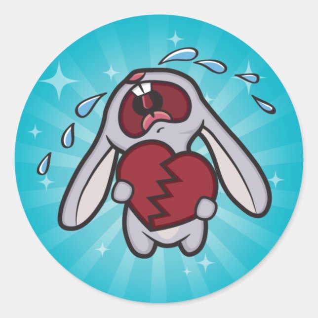 Broken Hearted Bunny with Blue Starburst Classic Round Sticker (Front)