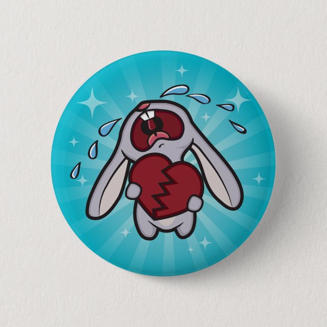 Broken Hearted Bunny with Blue Sunburst Button (Front)