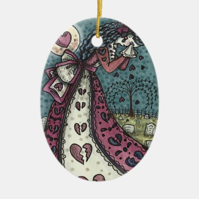BROKEN HEARTED WEEPING VALENTINE, CEMETERY GOTH CERAMIC ORNAMENT (Front)