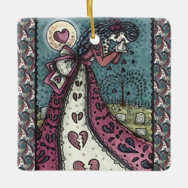 BROKEN HEARTED WEEPING VALENTINE, CEMETERY GOTH CERAMIC ORNAMENT (Front)