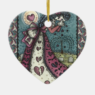 BROKEN HEARTED WEEPING VALENTINE, CEMETERY GOTH CERAMIC ORNAMENT