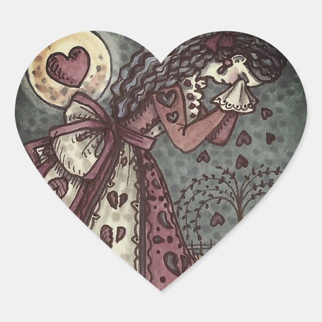 BROKEN HEARTED WEEPING VALENTINE, CEMETERY GOTH HEART STICKER (Front)