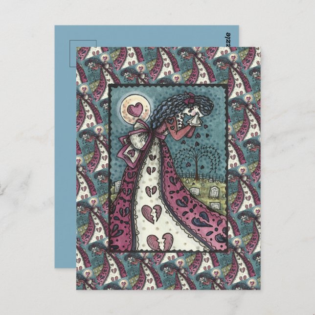 BROKEN HEARTED WEEPING VALENTINE, CEMETERY GOTH POSTCARD (Front/Back)