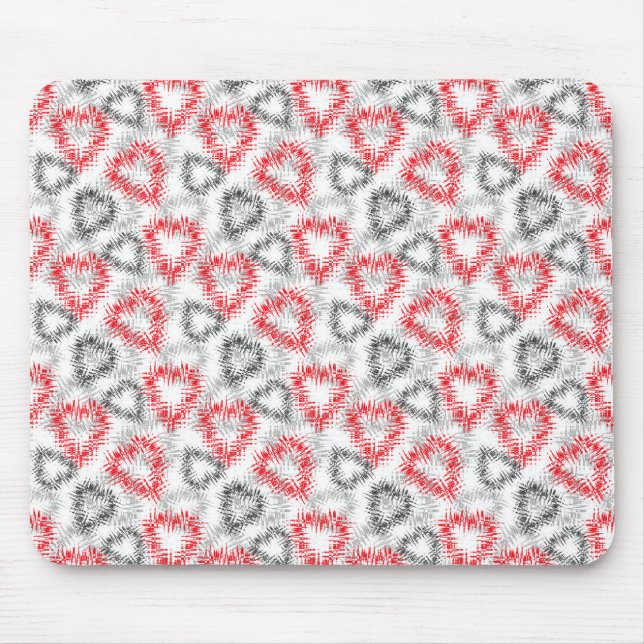 Broken hearts in red and grey on white mouse pad (Front)