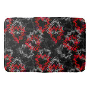 Broken hearts red and grey on black background bath mat