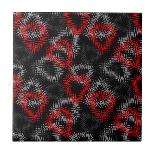 Broken hearts red and grey on black background ceramic tile (Front)
