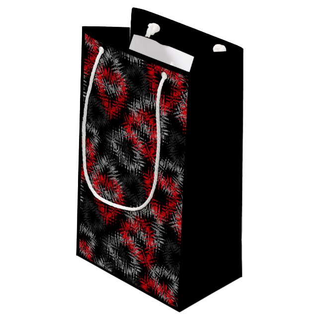 Broken hearts red and grey on black background small gift bag (Back Angled)