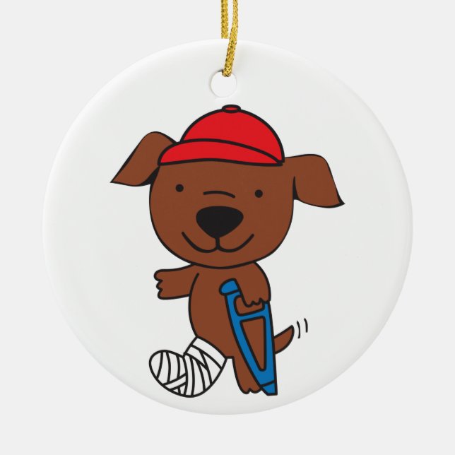 Broken Leg Dog Ceramic Ornament (Front)
