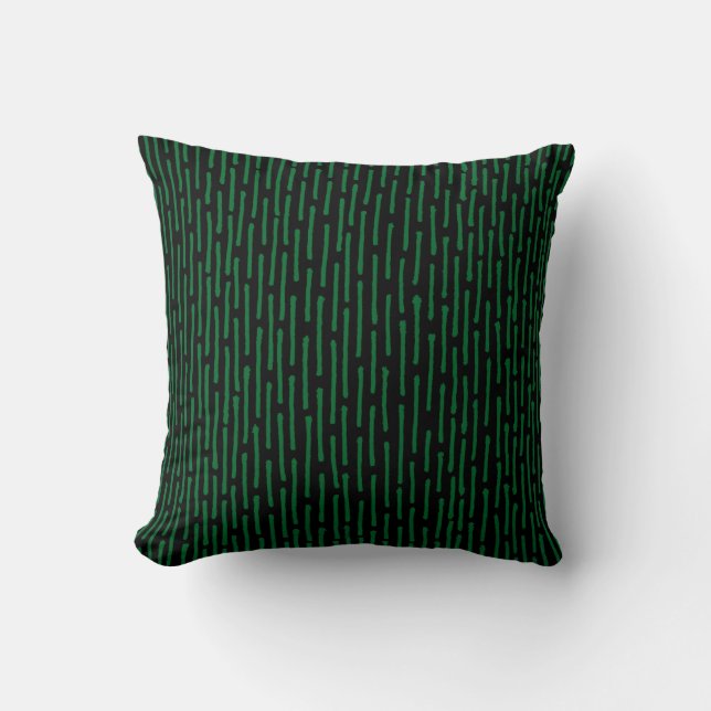Broken Lines - Forest Green on Black Cushion (Front)