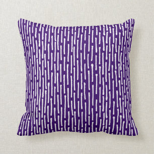 Broken Lines - White on Dp Purple Cushion