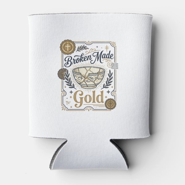 Broken Made Gold Jesus Kintsugi Broken Pottery Chr Can Cooler (Front)