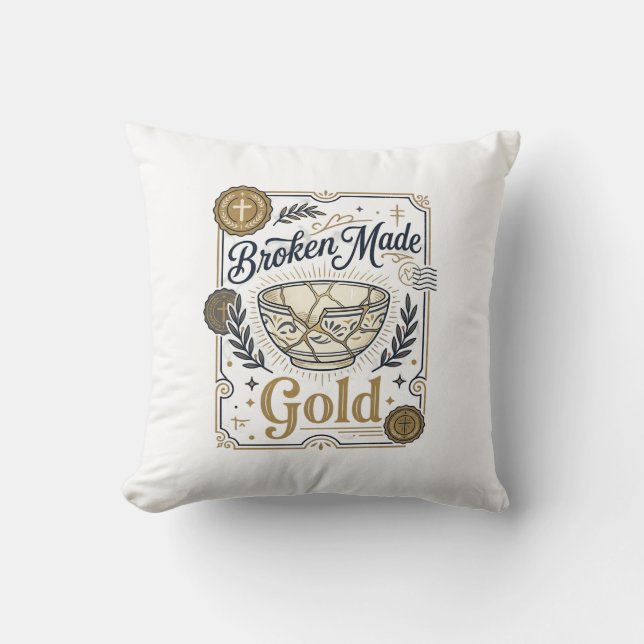 Broken Made Gold Jesus Kintsugi Broken Pottery Chr Cushion (Front)
