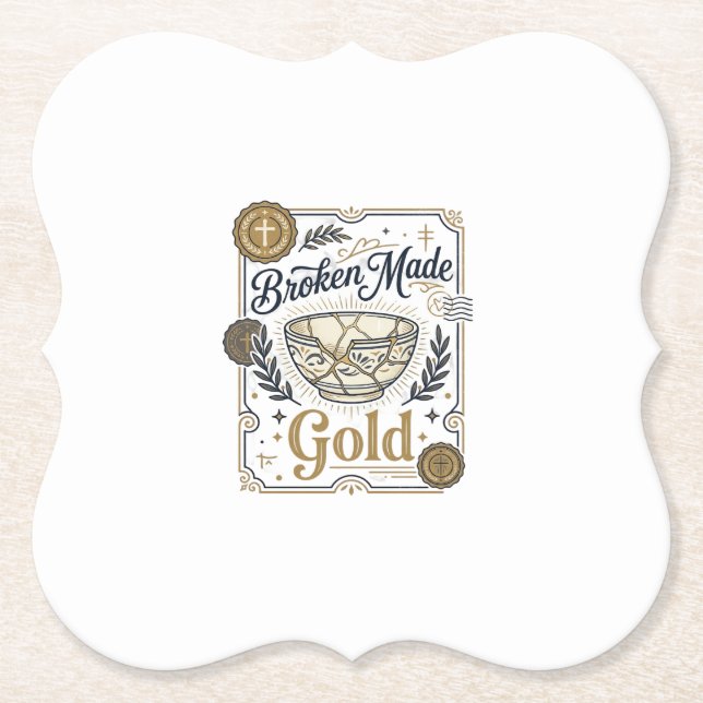 Broken Made Gold Jesus Kintsugi Broken Pottery Chr Paper Coaster (Front)