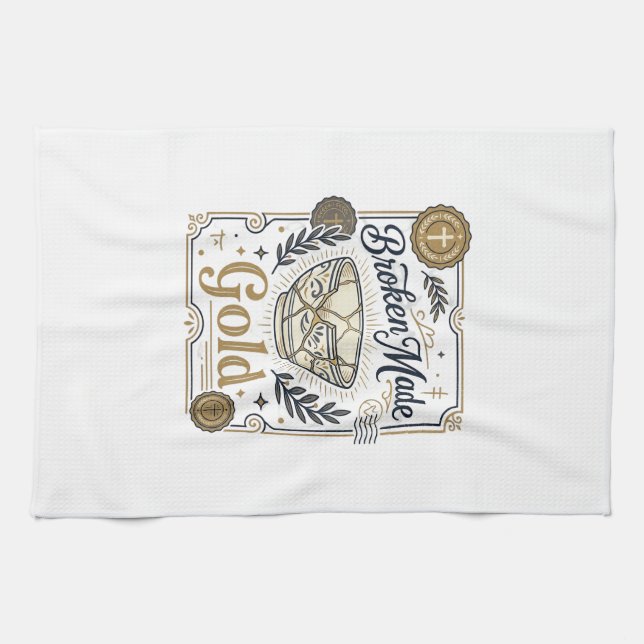 Broken Made Gold Jesus Kintsugi Broken Pottery Chr Tea Towel (Horizontal)