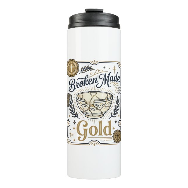 Broken Made Gold Jesus Kintsugi Broken Pottery Chr Thermal Tumbler (Front)