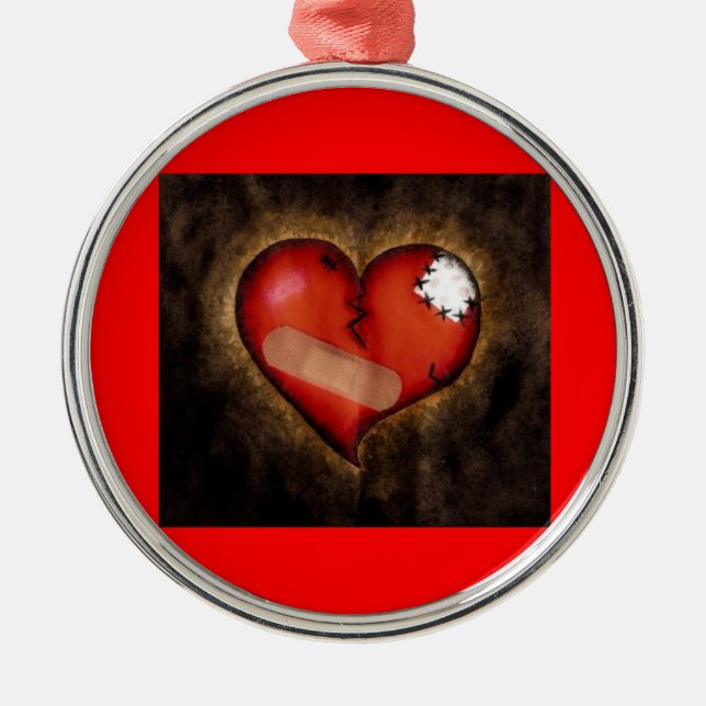 Broken/Mending Heart-ornament Metal Tree Decoration (Front)