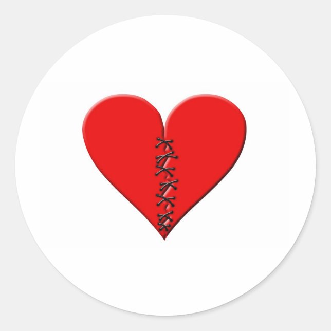 Broken, patched heart classic round sticker (Front)