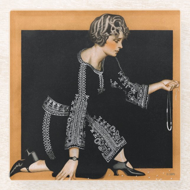 Broken Pearl Necklace Glass Coaster (Front)