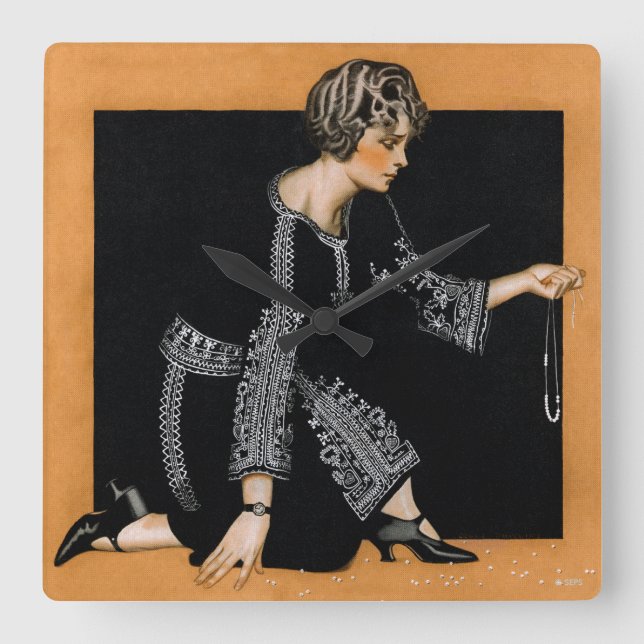 Broken Pearl Necklace Square Wall Clock (Front)