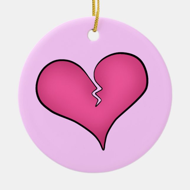 Broken pink heart anti Valentine's day Ceramic Tree Decoration (Front)