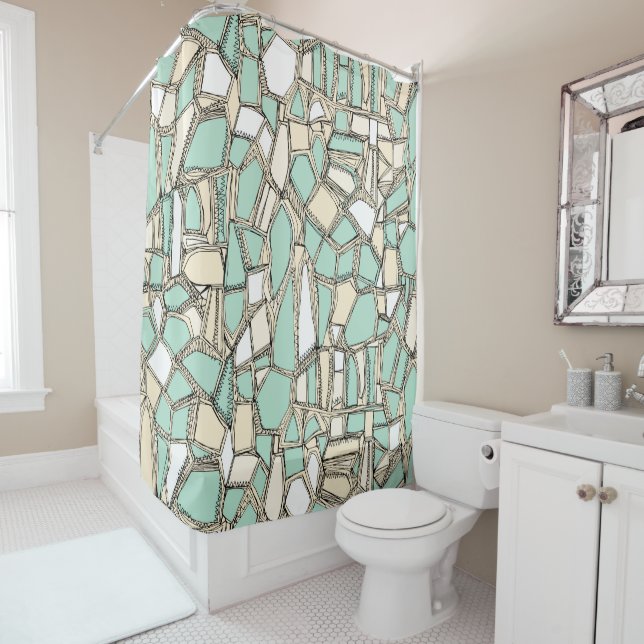 BROKEN POP mint Shower Curtain (In Situ)