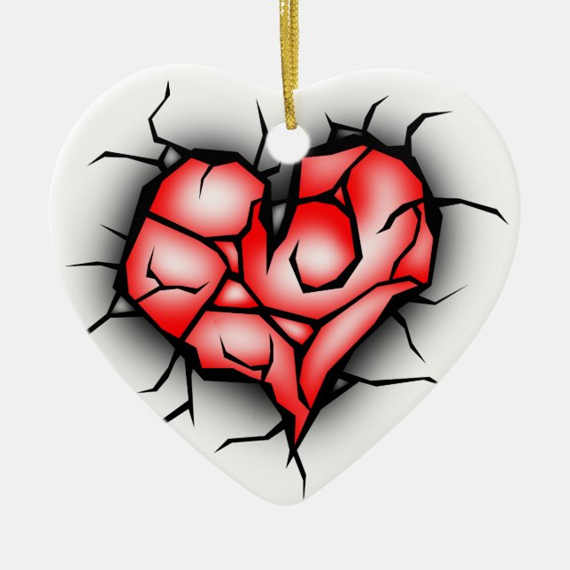 Broken & Shattered Heart Ceramic Tree Decoration (Front)