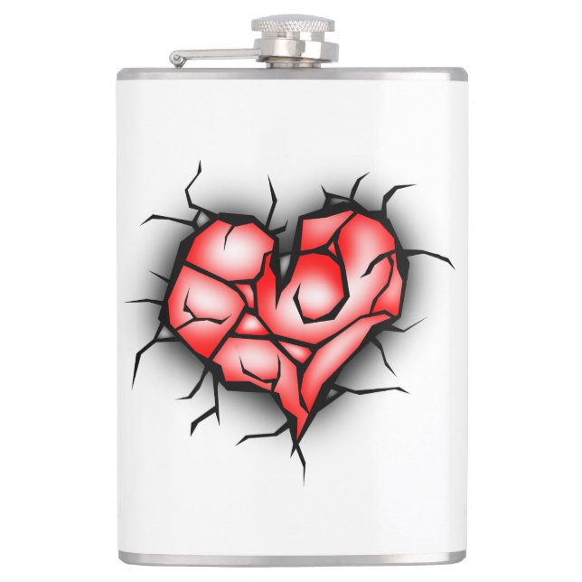Broken & Shattered Heart Water Bottle Hip Flask (Front)
