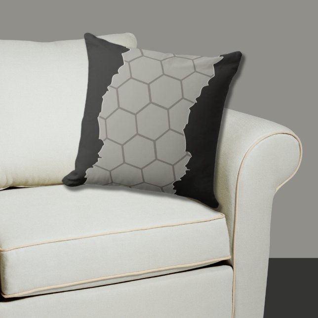 Broken Stylised Grey Honeycomb Pattern Cushion (Broken Stylized Gray Honeycomb Pattern Throw Pillow)