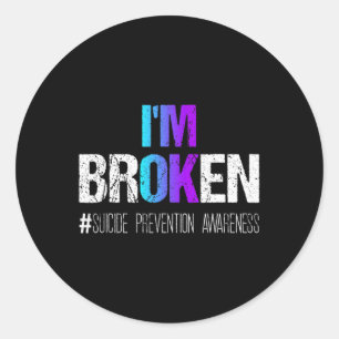 Broken Teal And Purple Ribbon Suicide Prevention A Classic Round Sticker