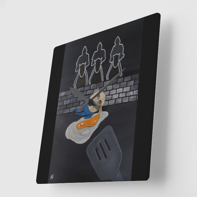 Broken Then Fried Painting by Alfred Fox Square Wall Clock (Angle)