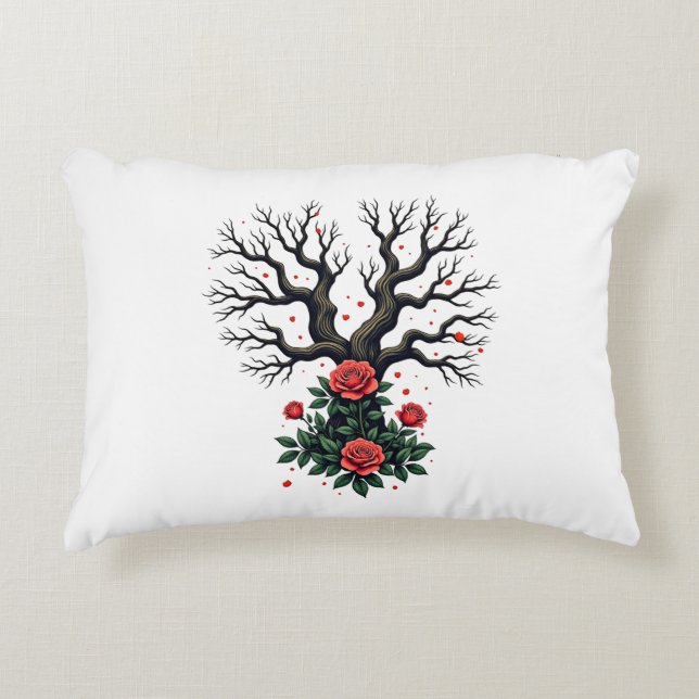 Broken trees and intertwined roses decorative cushion (Front)