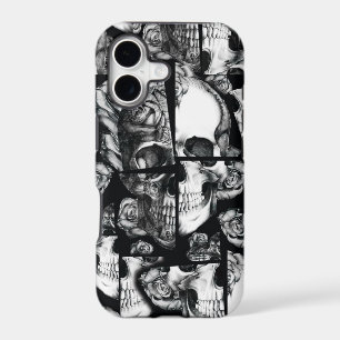 Broken up, fractured images of rose skull in black