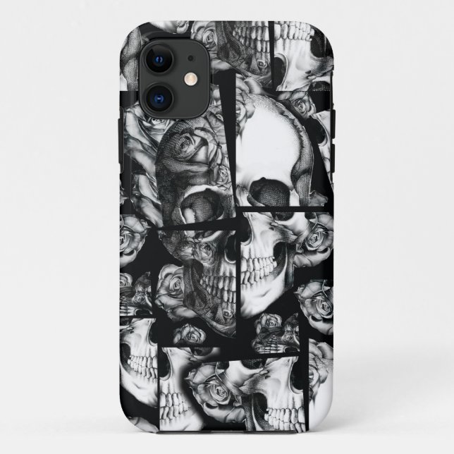 Broken up, fractured images of rose skull in black Case-Mate iPhone case (Back)