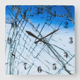 Broken window square wall clock