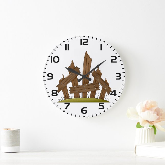 Broken Wooden Fence Rustic Farmyard  Large Clock (Creator Uploaded)