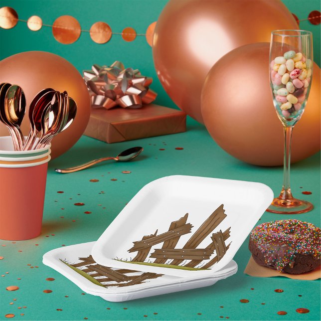 Broken Wooden Fence Rustic Farmyard  Paper Plate (Creator Uploaded)