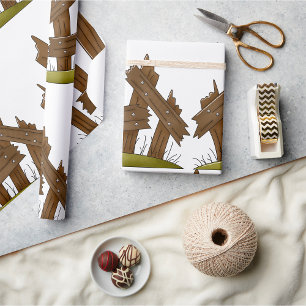 Broken Wooden Fence Rustic Farmyard  Wrapping Paper