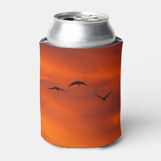 Brolgas flying at sunset can cooler (Can Front)