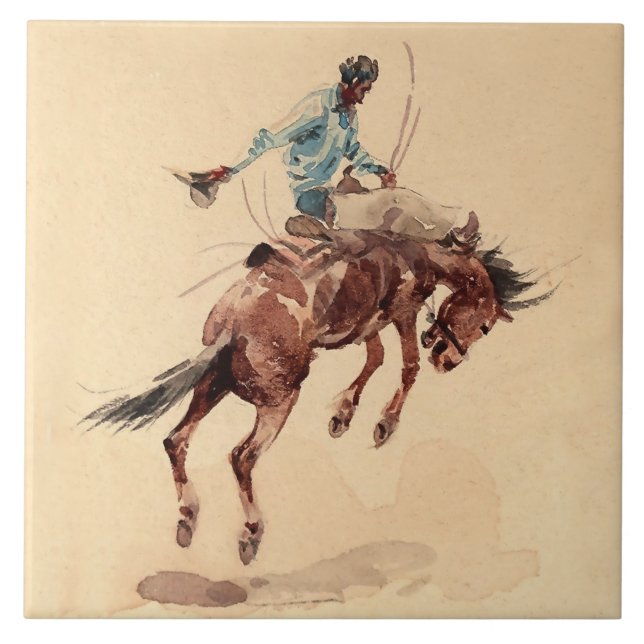 Bronc Rider 2 by Edward Borein Ceramic Tile (Front)
